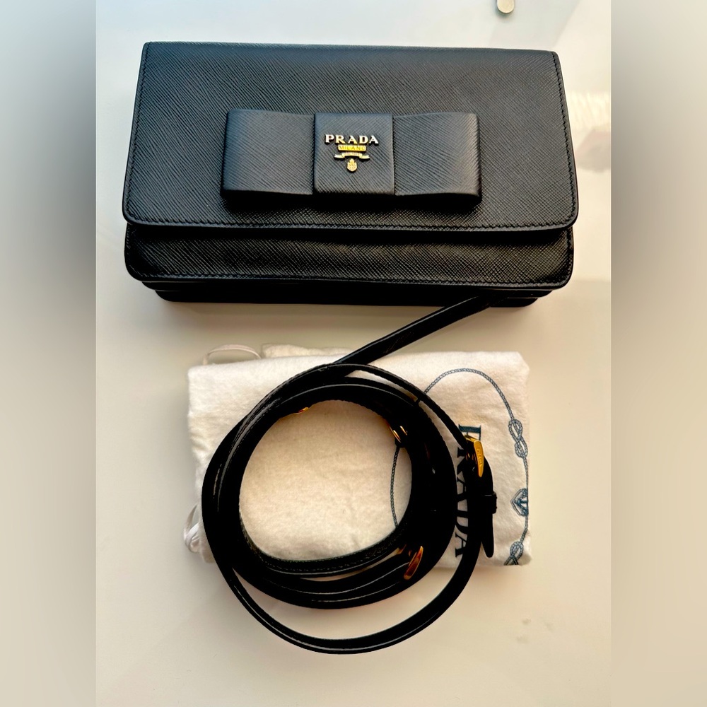 Prada Black Saffiano Bow crossbody